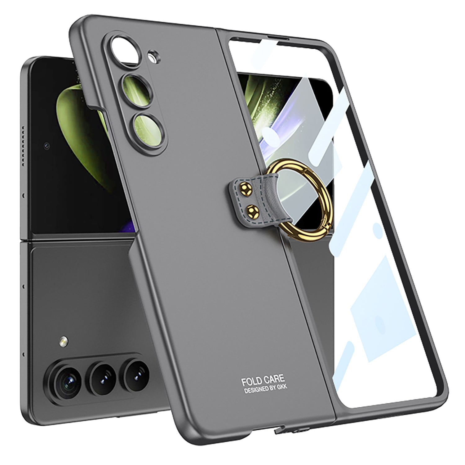 GKK For Samsung Galaxy Z Fold5 5G Ring Kickstand Phone Cover Shockproof Hard PC Case with Tempered Glass Film GKK For Samsung Galaxy Z Fold5 5G Ring Kickstand Phone Cover Shockproof Hard PC Case with Tempered Glass Film